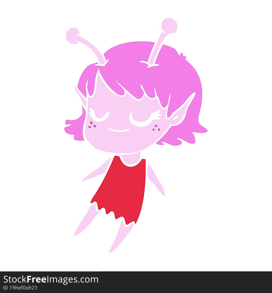 smiling alien girl flat color style cartoon floating