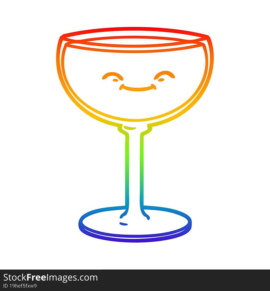 Rainbow Gradient Line Drawing Cartoon Glass Of Wine