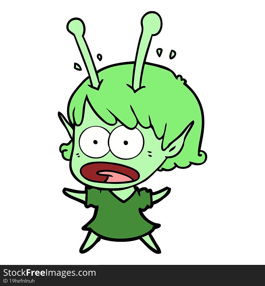 cartoon shocked alien girl. cartoon shocked alien girl