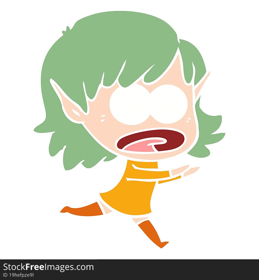 flat color style cartoon shocked elf girl