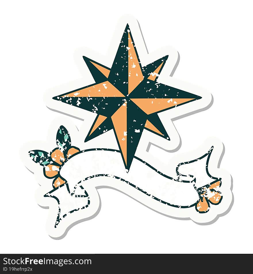 grunge sticker with banner of a star