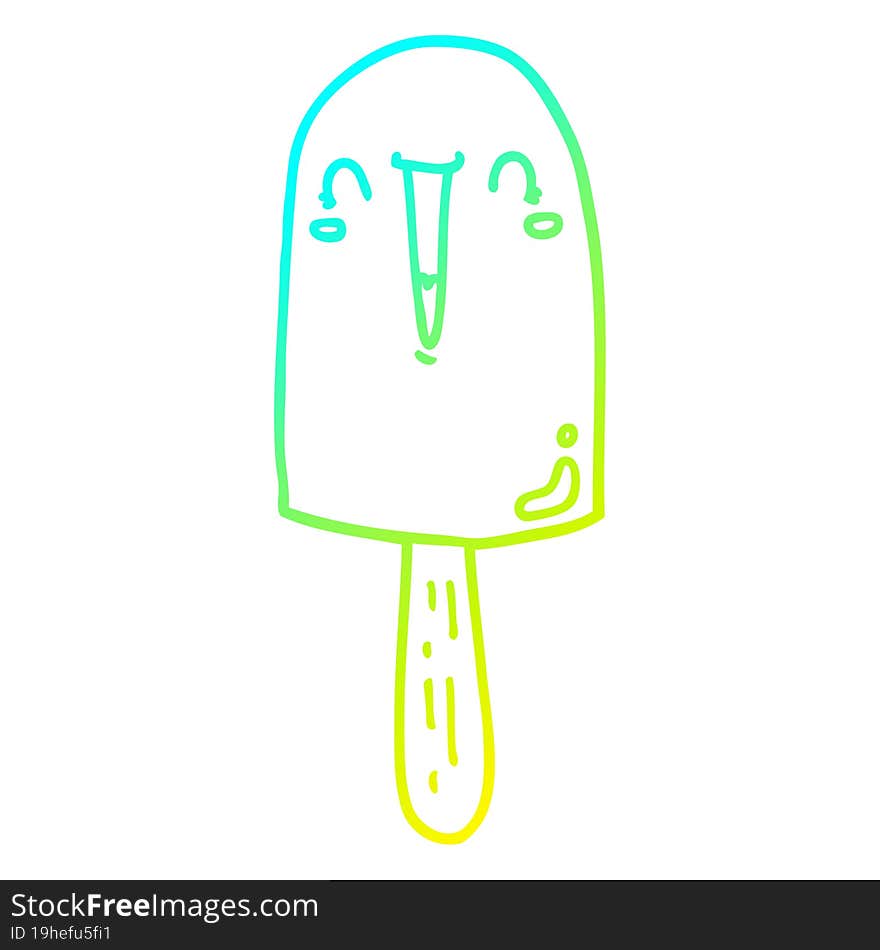 Cold Gradient Line Drawing Cartoon Happy Ice Lolly