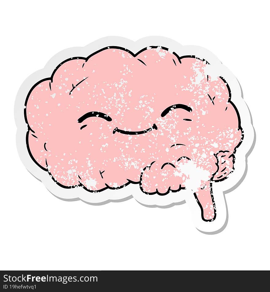 distressed sticker of a cartoon brain