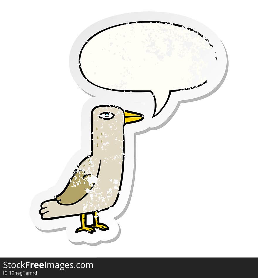 cartoon bird and speech bubble distressed sticker