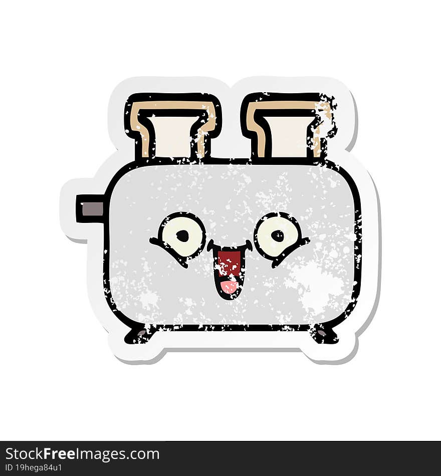 distressed sticker of a cute cartoon of a toaster