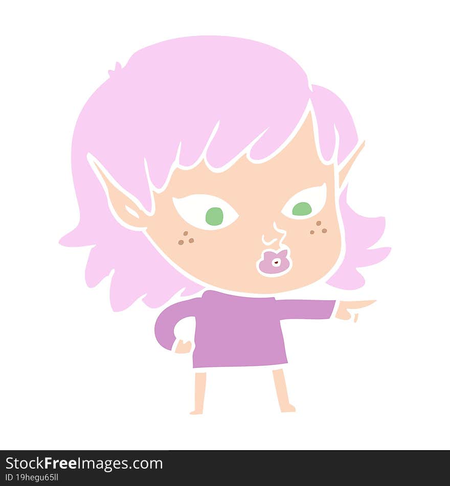 pretty flat color style cartoon elf girl