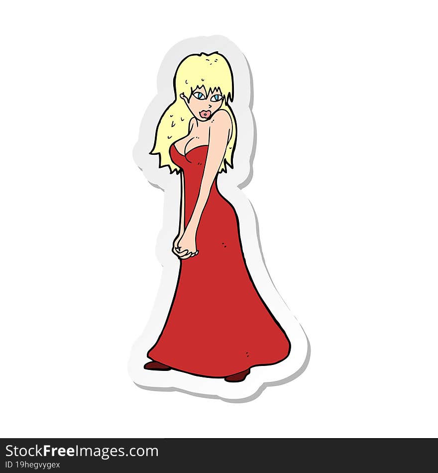 Sticker Of A Cartoon Pretty Woman In Dress