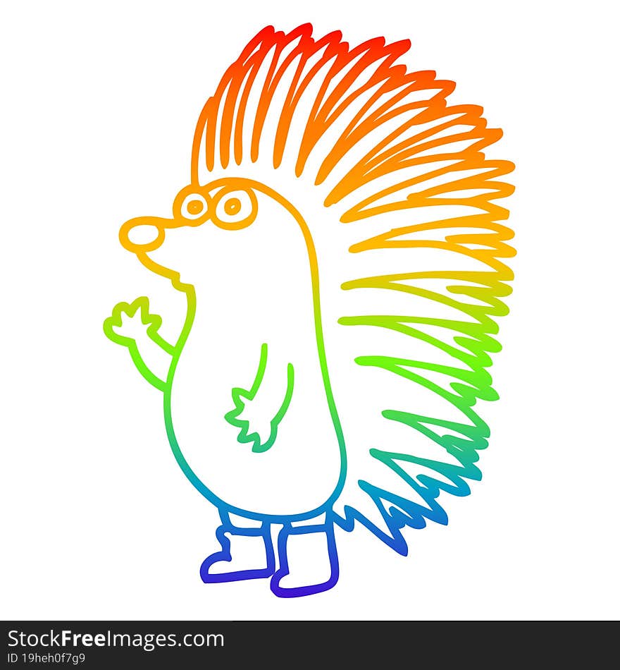 Rainbow Gradient Line Drawing Cartoon Spiky Hedgehog