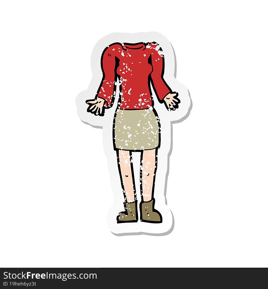 Retro Distressed Sticker Of A Cartoon Female Body With Shrugging Shoulders