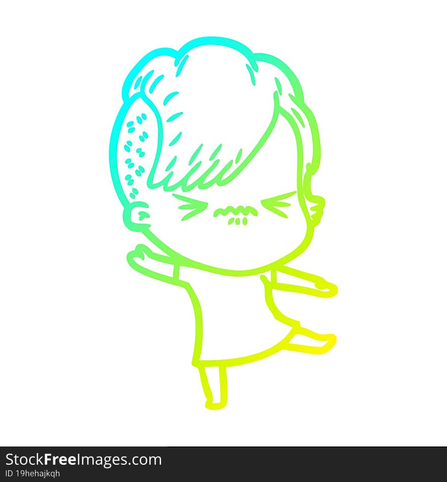 cold gradient line drawing cartoon annoyed hipster girl