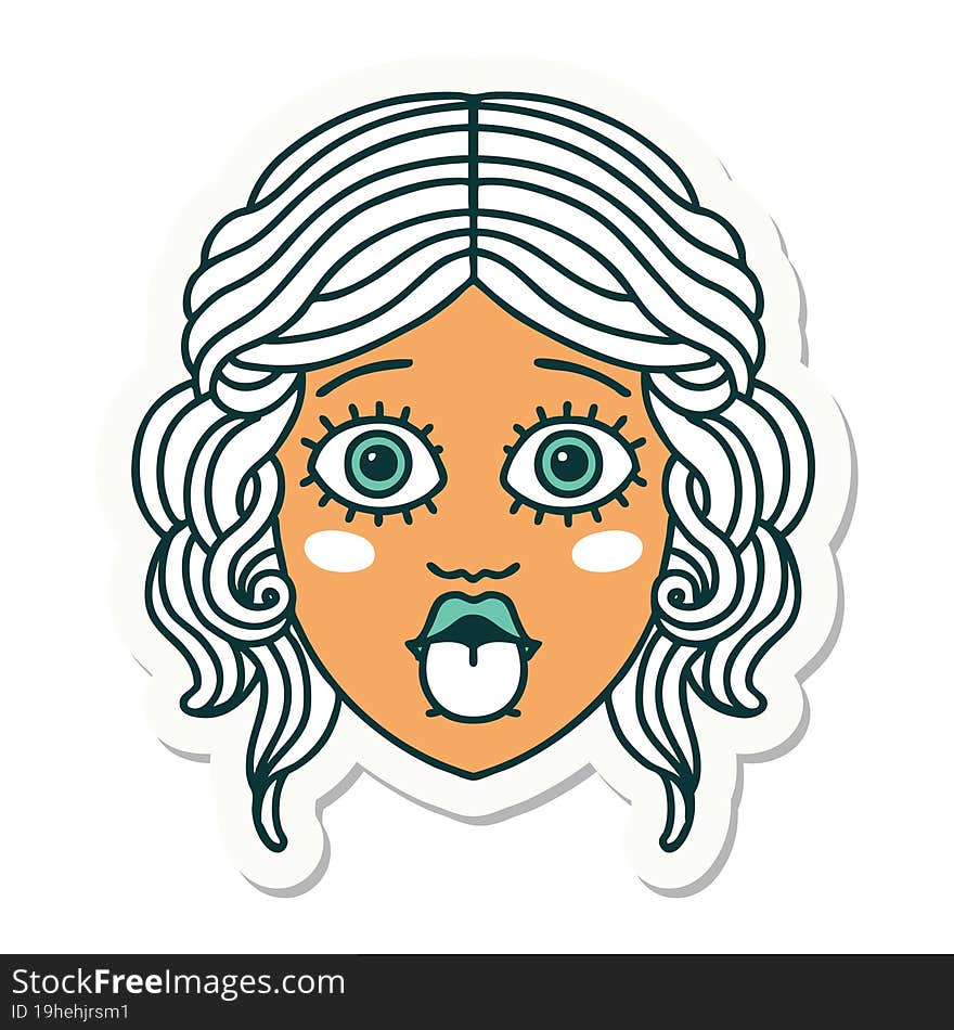 Tattoo Style Sticker Of Female Face Sticking Out Tongue