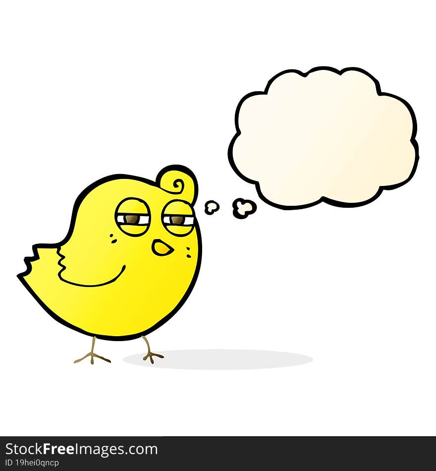 funny cartoon bird with thought bubble