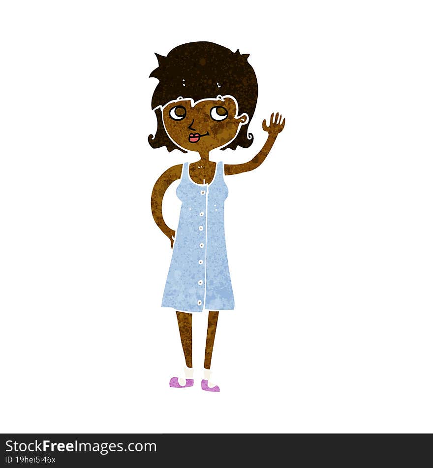 cartoon pretty woman waving