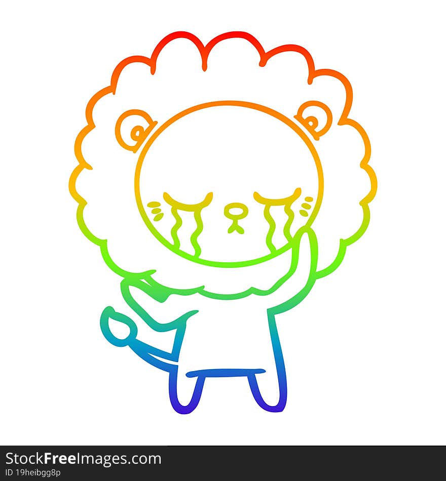 rainbow gradient line drawing of a crying cartoon lion