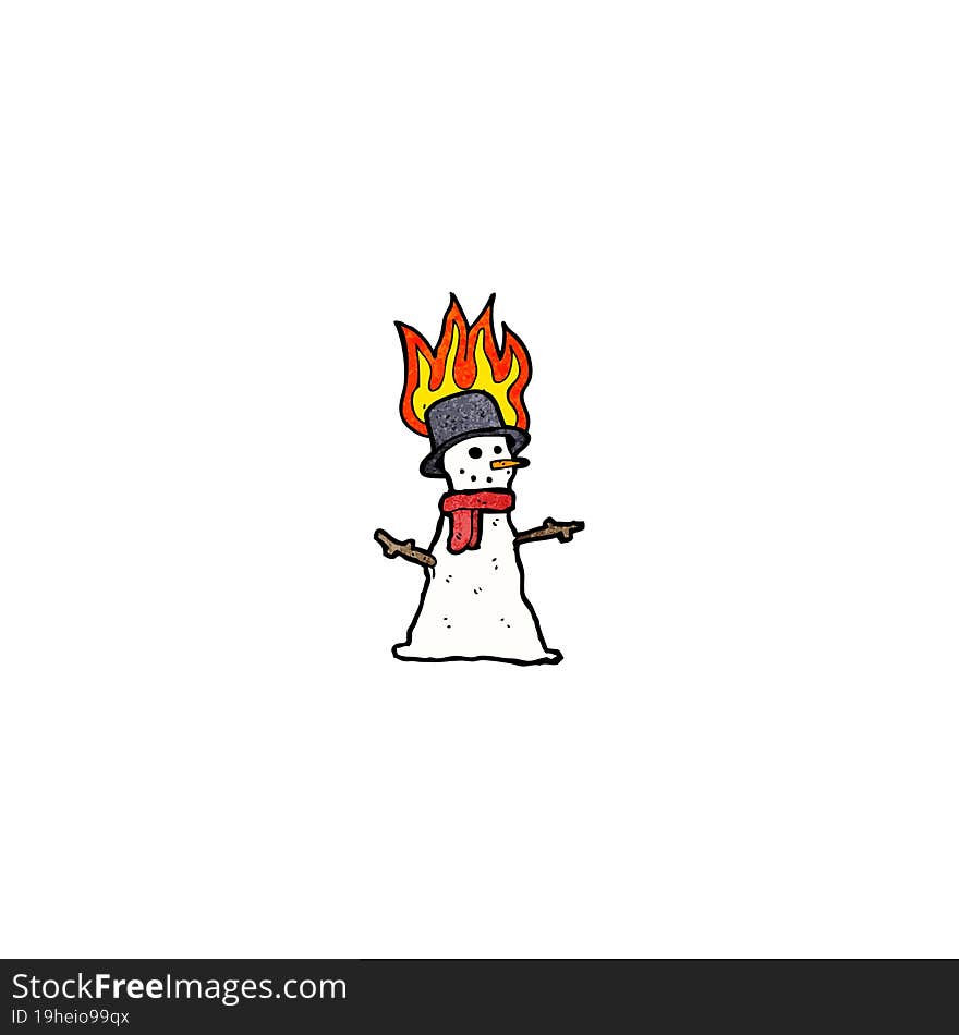 cartoon snowman on fire