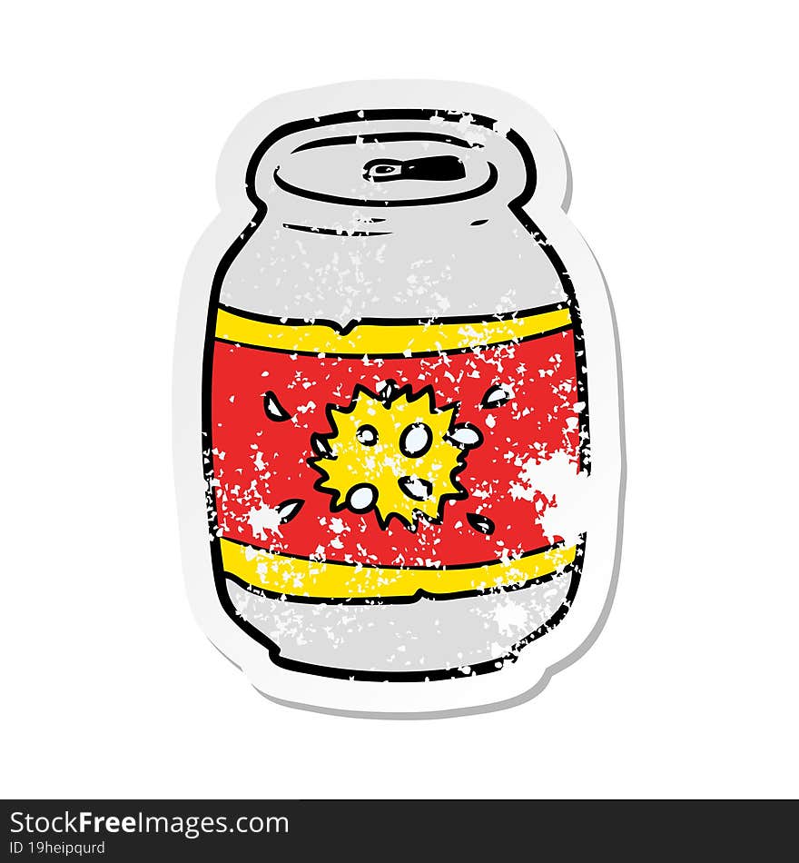 distressed sticker of a cartoon soda can