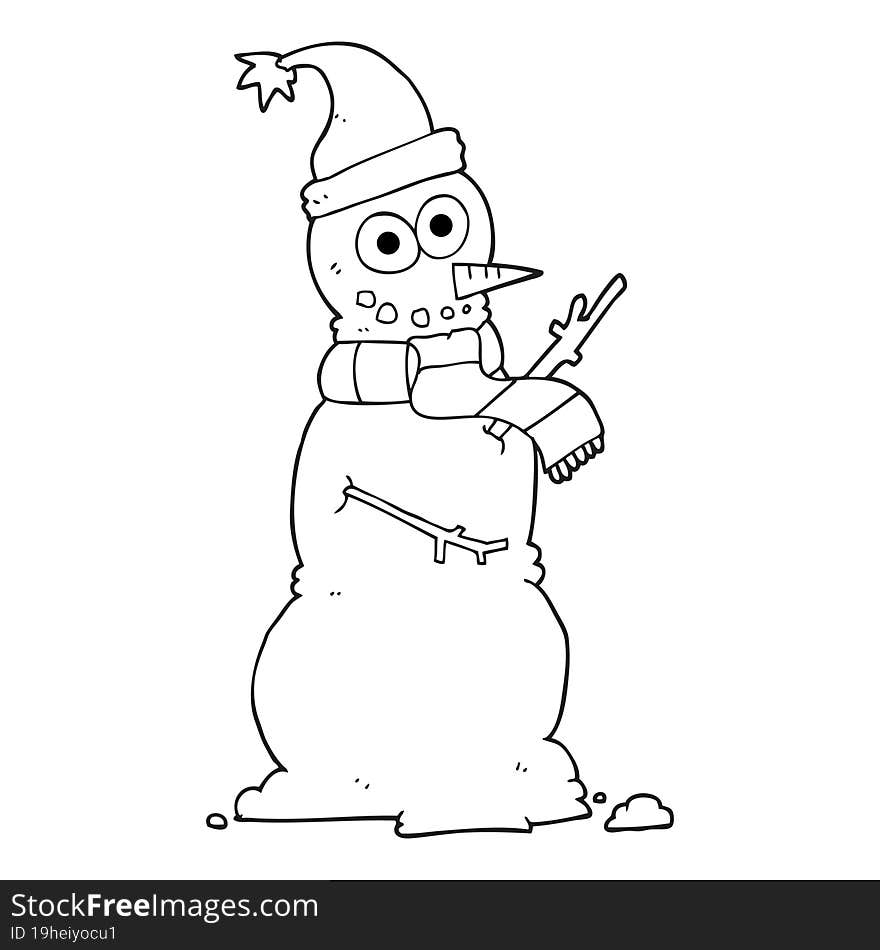 black and white cartoon snowman