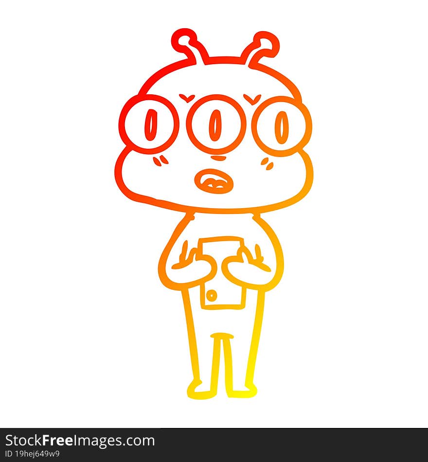 Warm Gradient Line Drawing Cartoon Three Eyed Alien