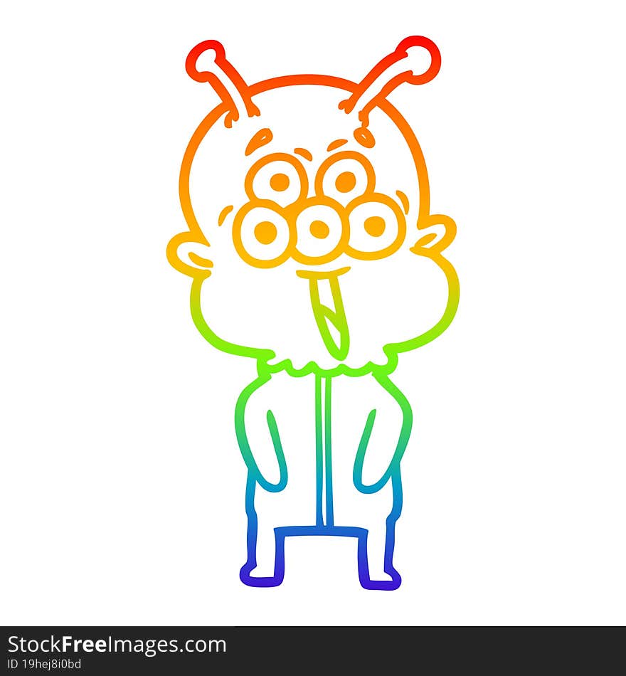 rainbow gradient line drawing happy cartoon alien