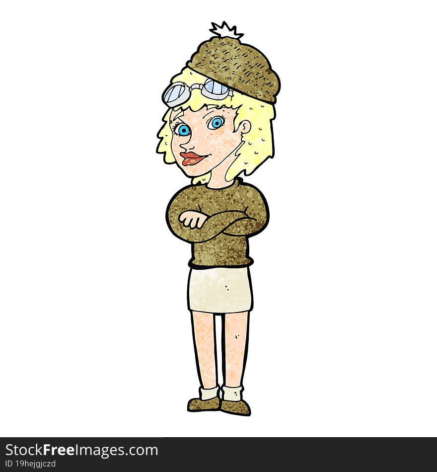 cartoon woman wearing winter hat