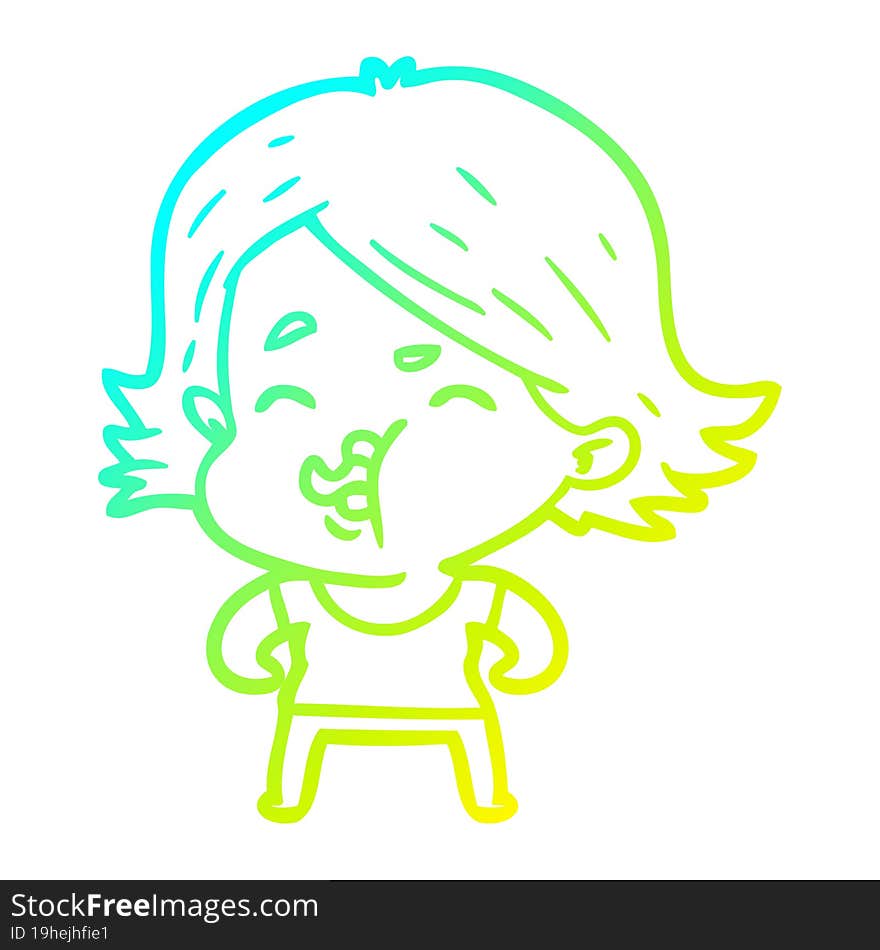 cold gradient line drawing of a cartoon girl pulling face