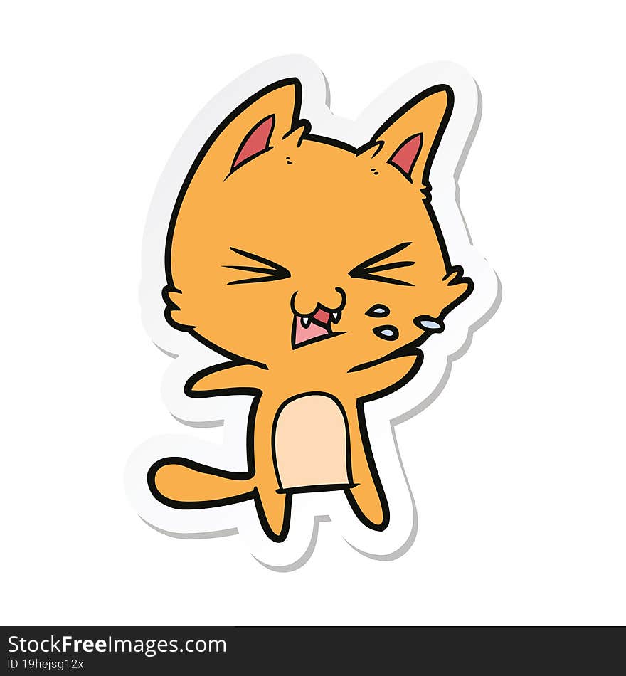 sticker of a cartoon cat hissing