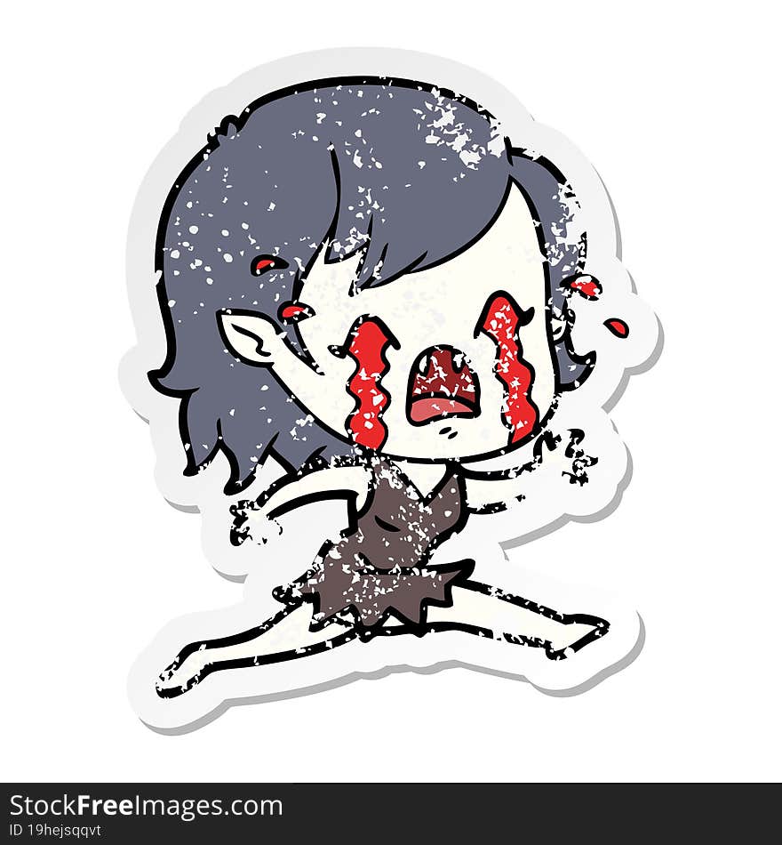 Distressed Sticker Of A Cartoon Crying Vampire Girl