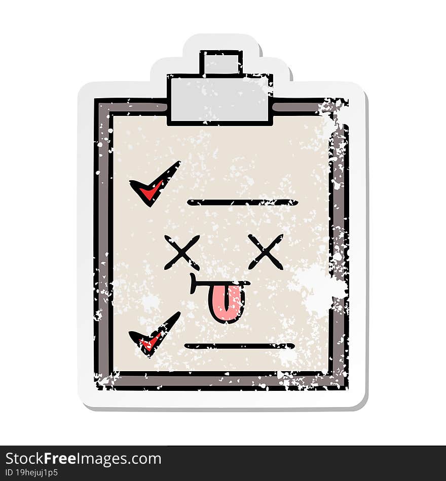 distressed sticker of a cute cartoon check list