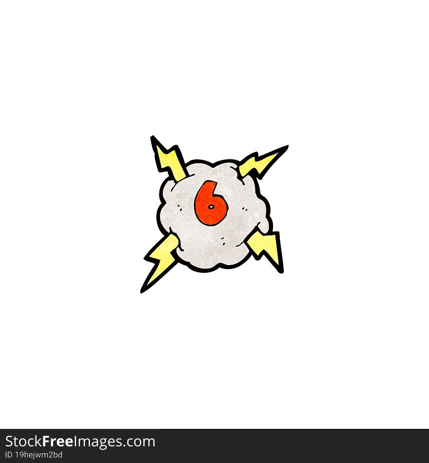 cartoon thunder cloud with number six