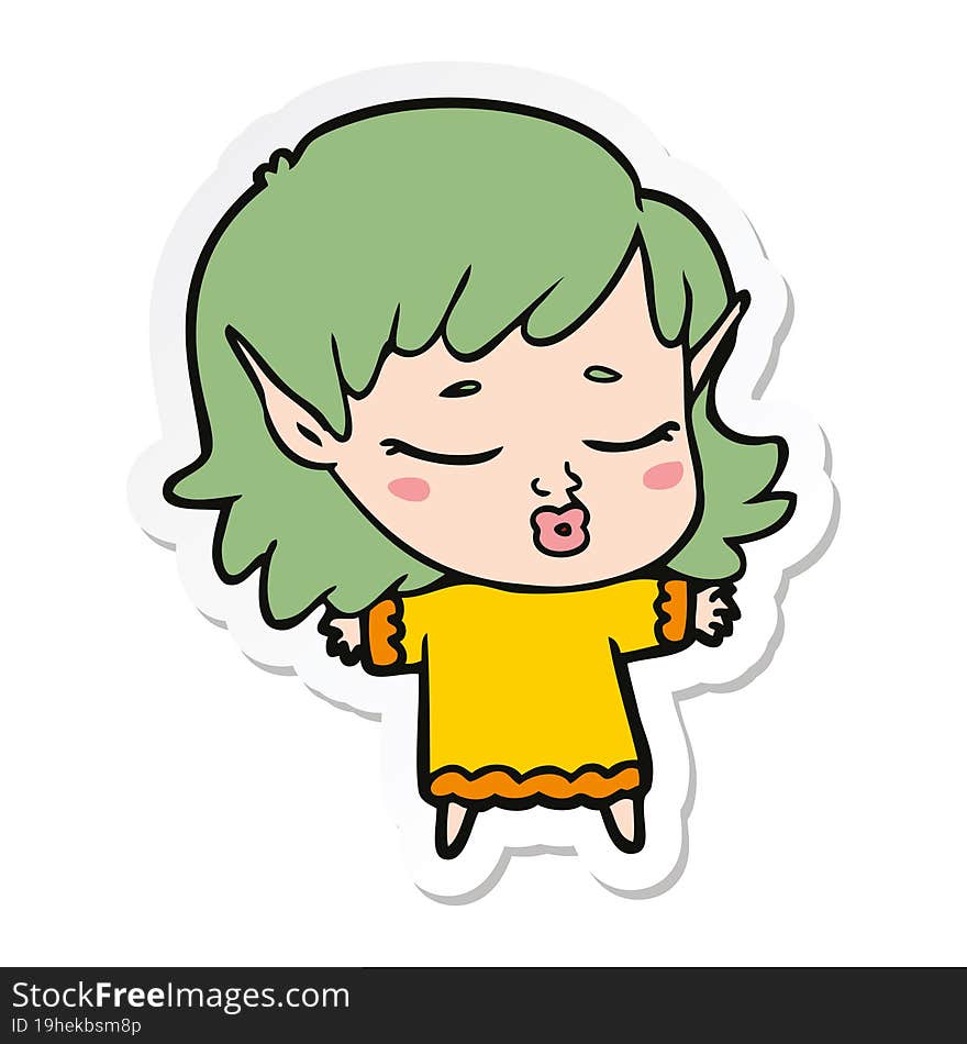 sticker of a pretty cartoon elf girl