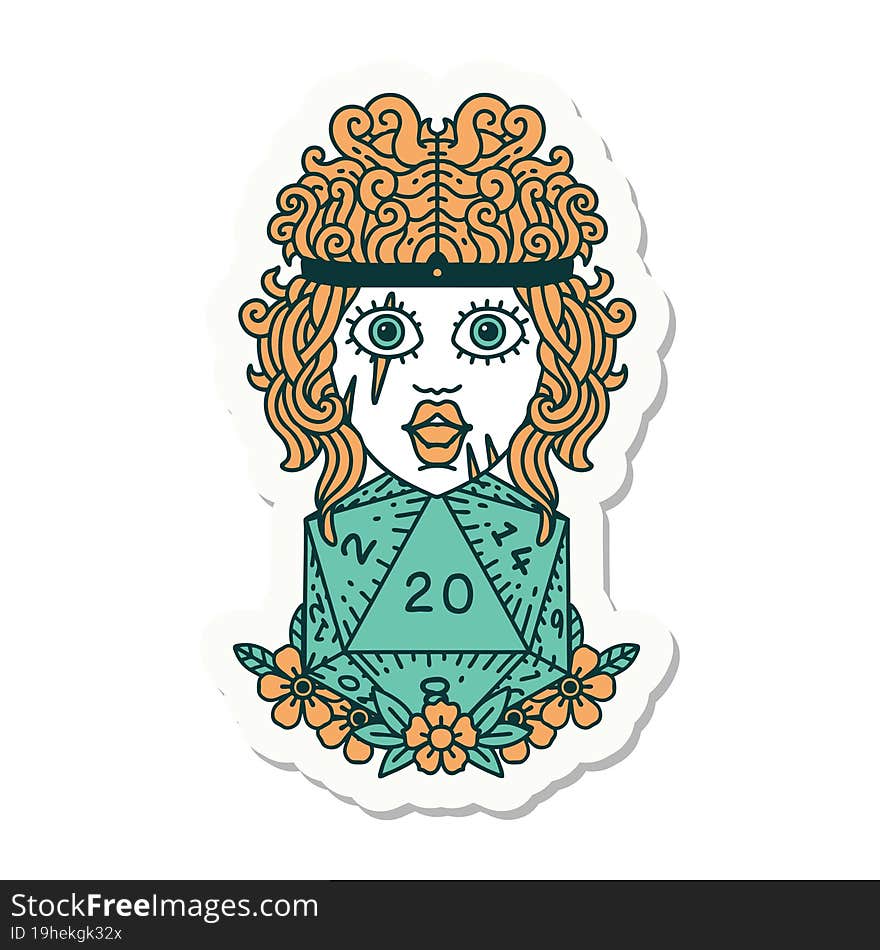 sticker of a human barbarian with natural twenty dice roll. sticker of a human barbarian with natural twenty dice roll