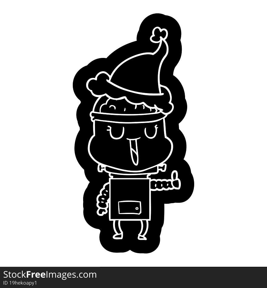 happy cartoon icon of a robot wearing santa hat