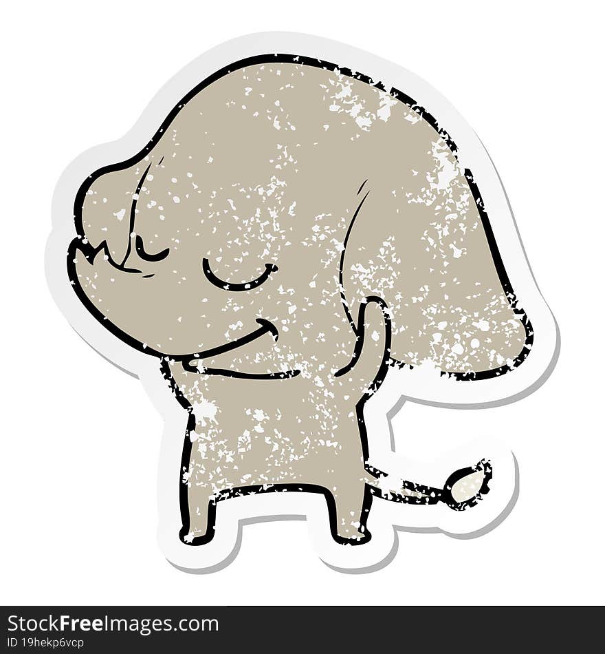 Distressed Sticker Of A Cartoon Smiling Elephant