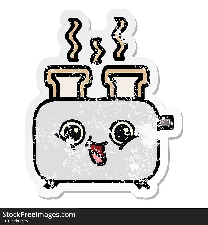 distressed sticker of a cute cartoon of a toaster