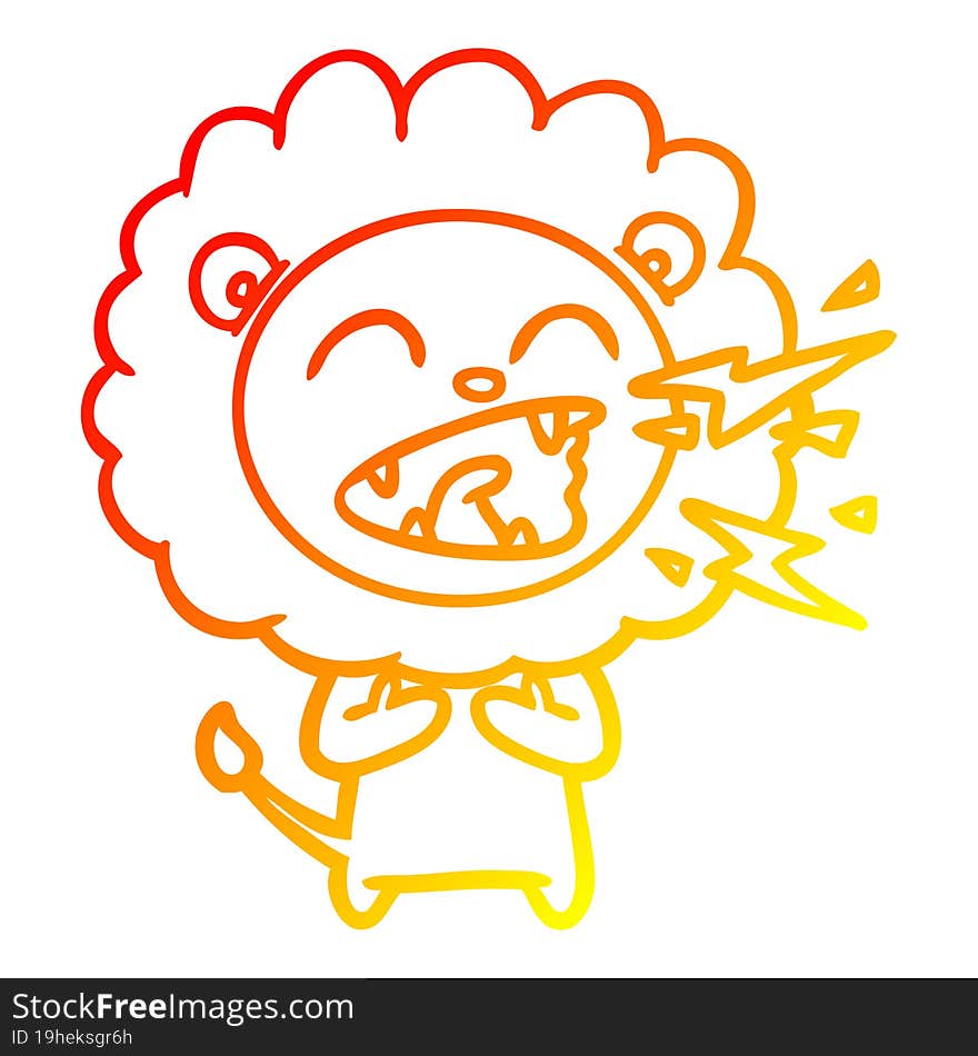 warm gradient line drawing cartoon roaring lion