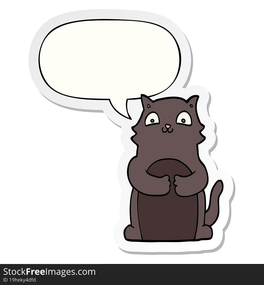 cartoon cat with speech bubble sticker. cartoon cat with speech bubble sticker