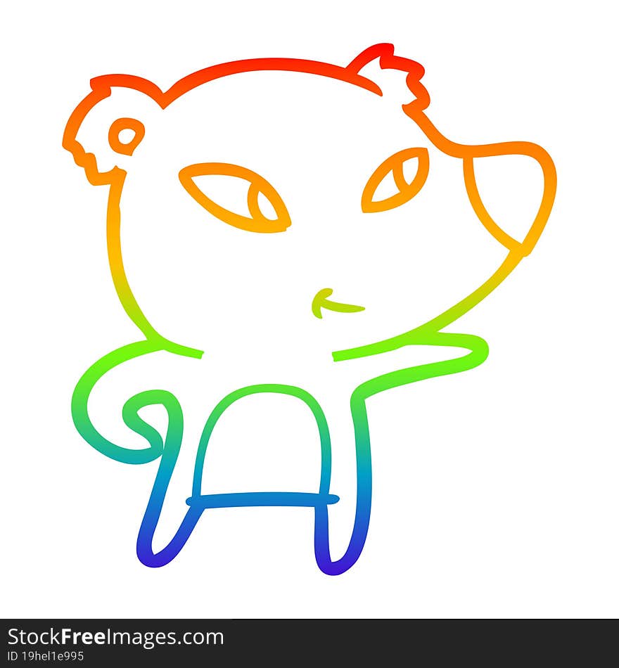 rainbow gradient line drawing of a cute cartoon bear