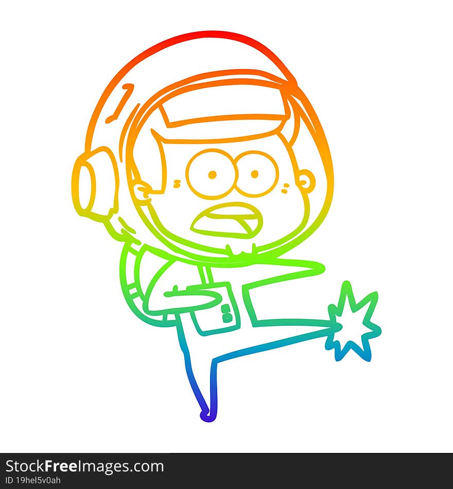 rainbow gradient line drawing cartoon surprised astronaut kicking