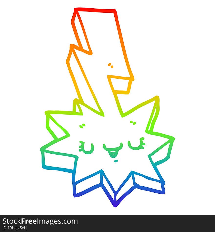 rainbow gradient line drawing of a cartoon lightning strike