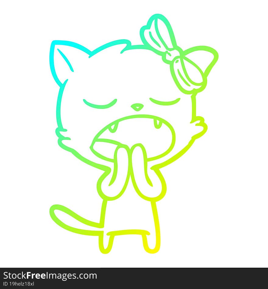 cold gradient line drawing cartoon yawning cat