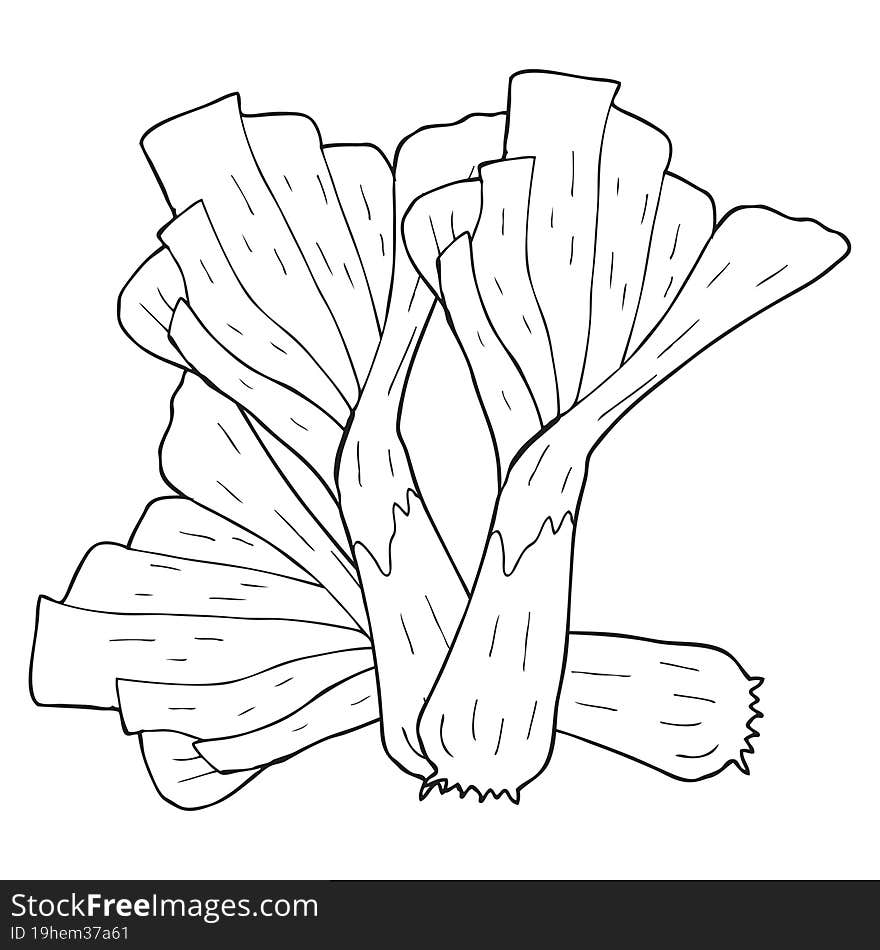 freehand drawn black and white cartoon leeks