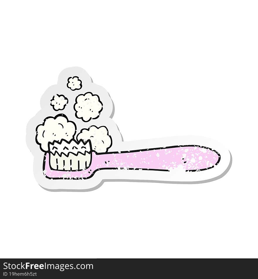 Retro Distressed Sticker Of A Cartoon Toothbrush