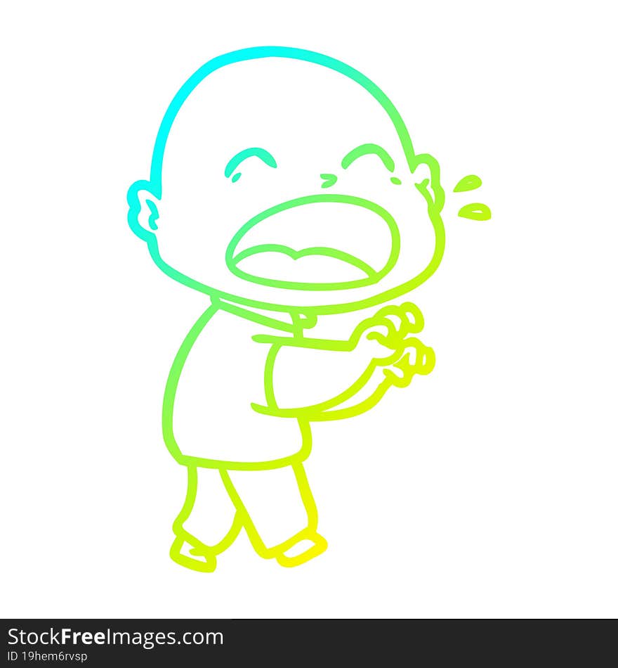 Cold Gradient Line Drawing Cartoon Shouting Bald Man