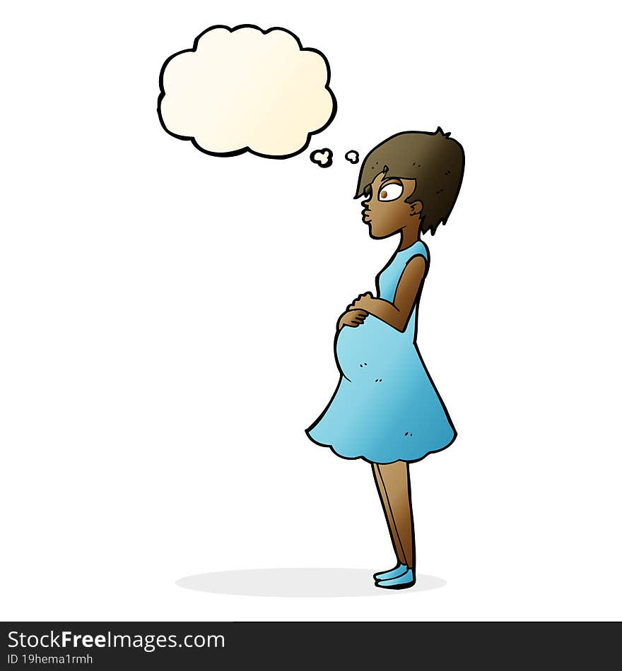 cartoon pregnant woman with thought bubble