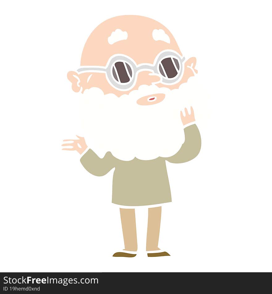 flat color style cartoon curious man with beard and glasses