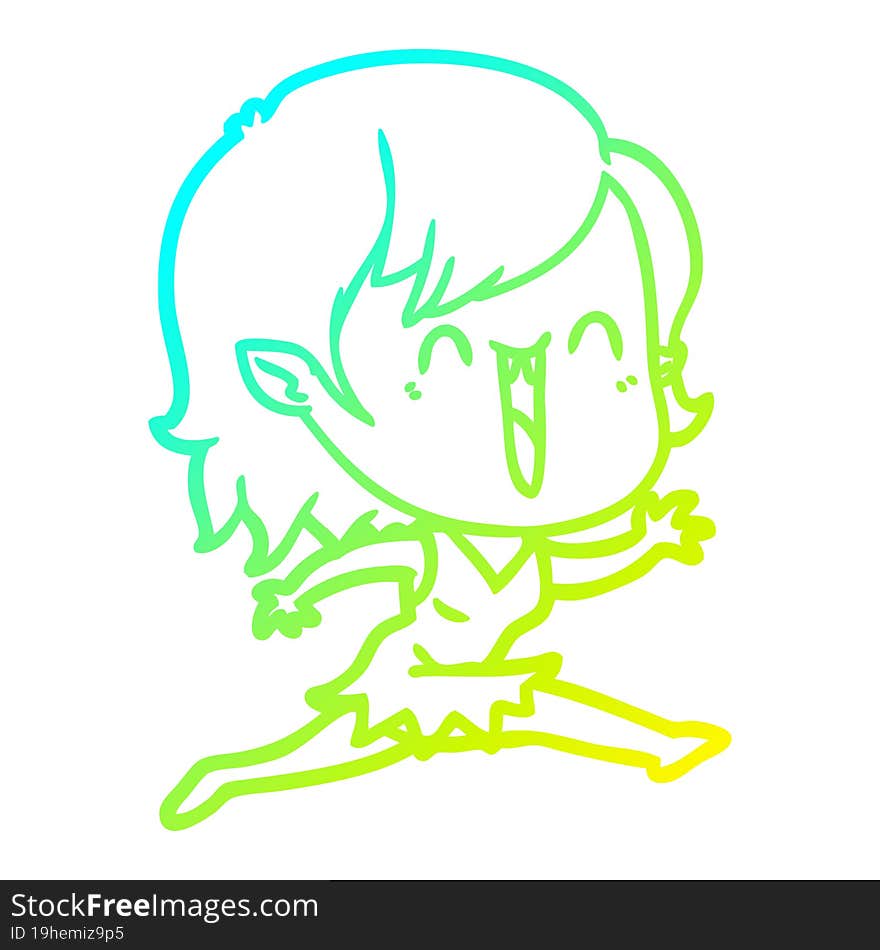 cold gradient line drawing cute cartoon happy vampire girl