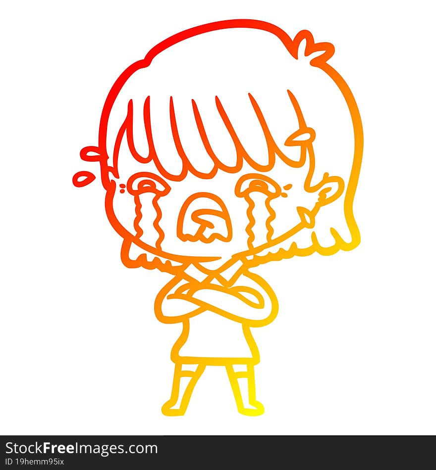 warm gradient line drawing cartoon girl crying