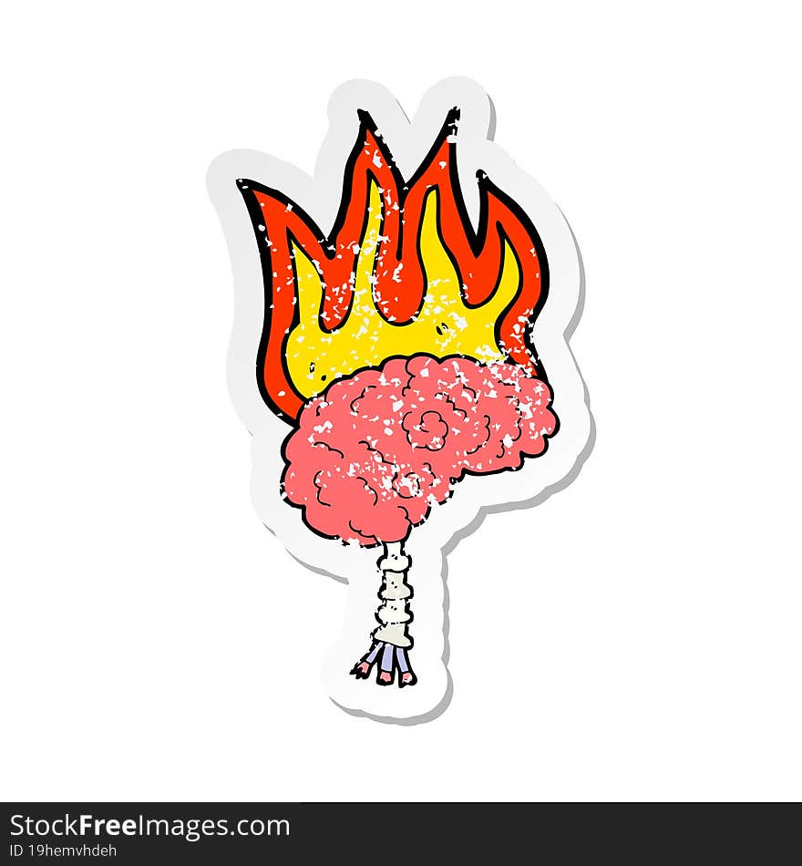 retro distressed sticker of a cartoon brain on fire