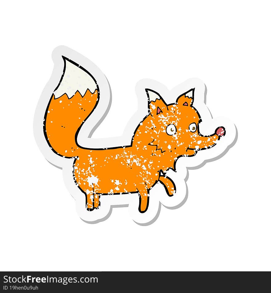 retro distressed sticker of a cartoon fox cub