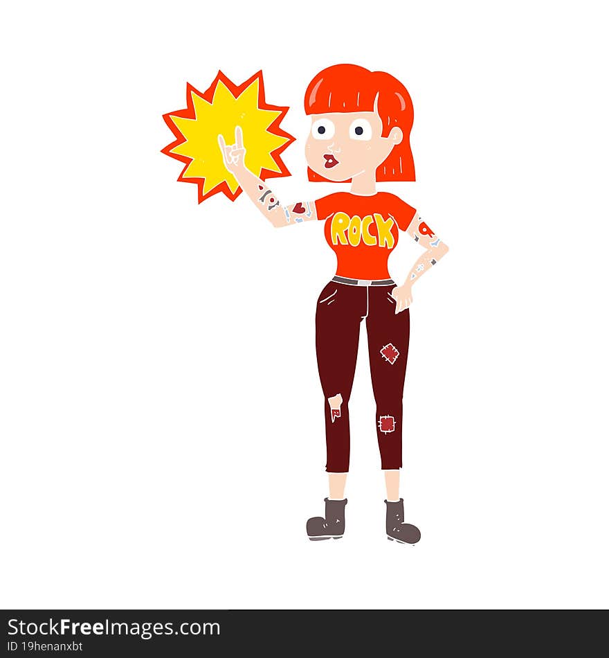 Flat Color Illustration Of A Cartoon Rock Girl